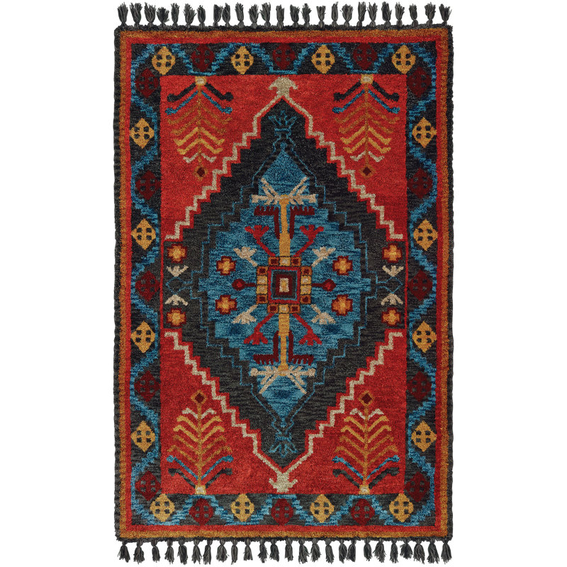 Tapis rouille / bleu touffeté à la main Nell, Rectangle 10 pi x 13 pi