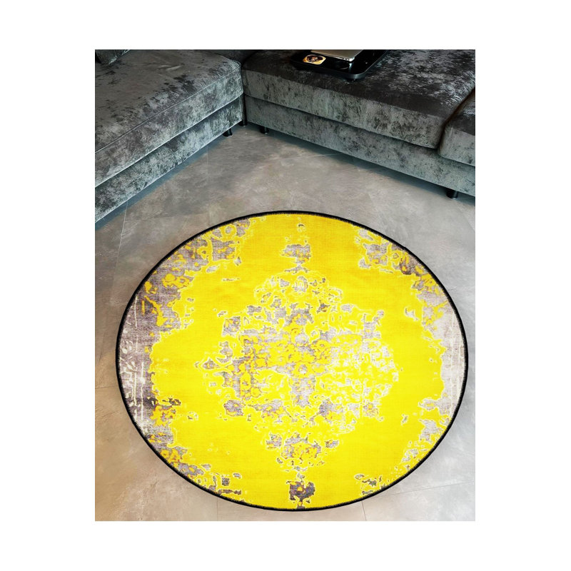 Tapis jaune lavable à motif rond jaune