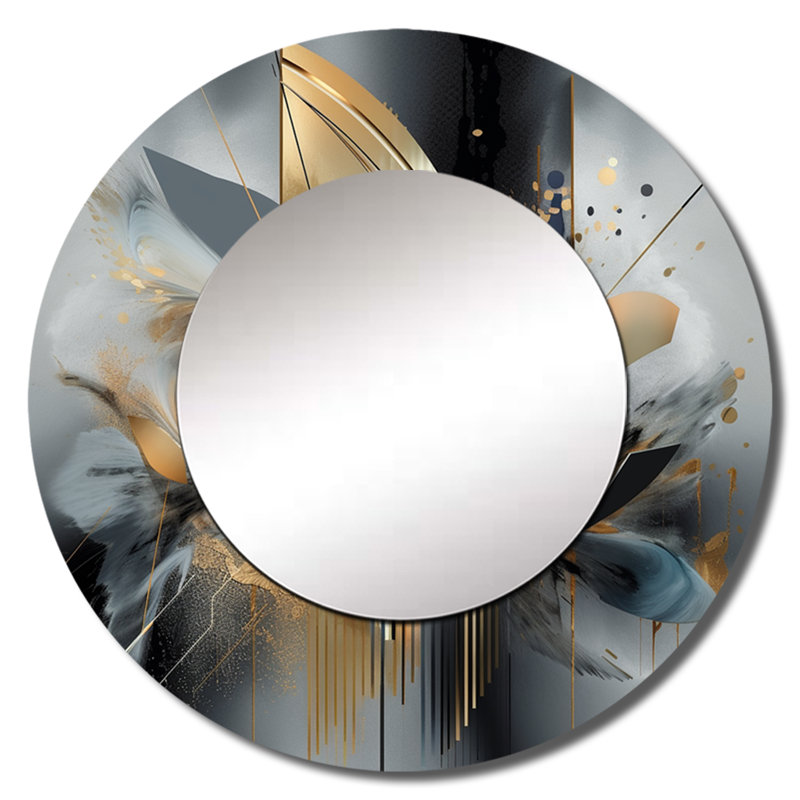 «Sirje Soft Colors Marble Abstract II» - miroir en marbre, miroir mural décoratif rond doré, impression d'art en métal