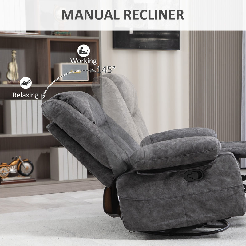 Charcoal Gray Velvet Swivel Recliner Chair with Metal Base