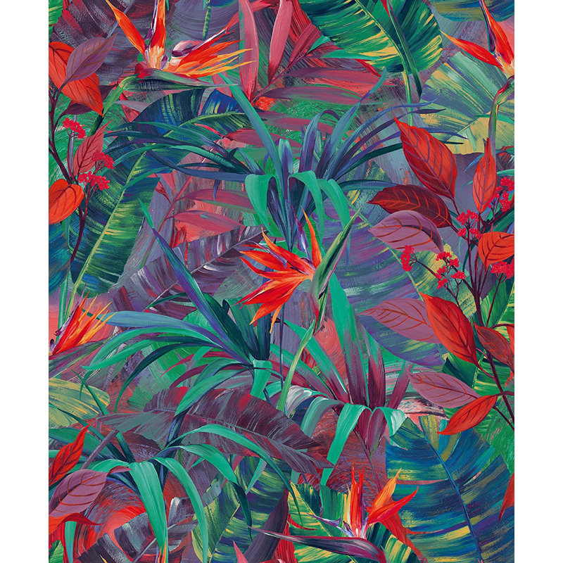 Jungle Fever Paradise Flower 10.05m x 53cm Textured Matte Wallpaper Roll, Orange
