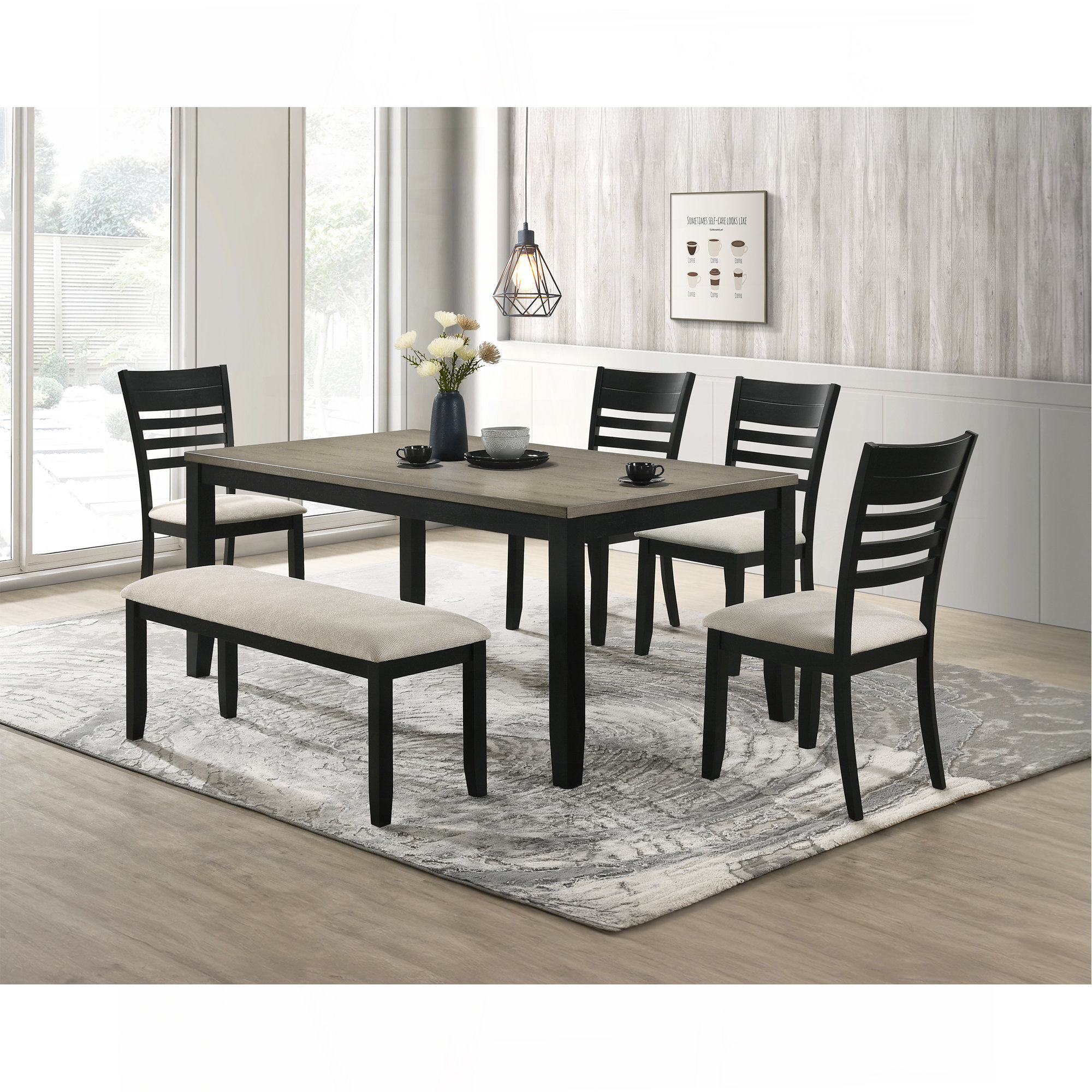 17 Stories Contemporary 5Pc Dining Set Rectangular Table Two- Tone ...