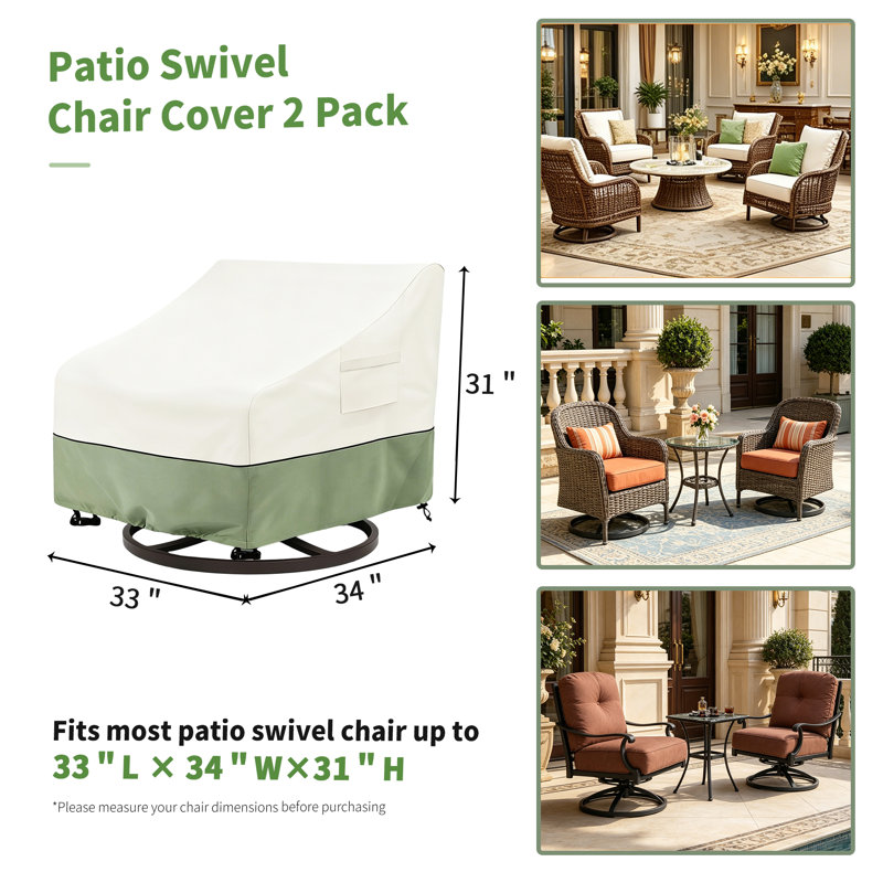 Housse imperméable pour l'extérieur pour chaise de patio, paquet de 2, L 33 po x l 34 po x H 31 po
