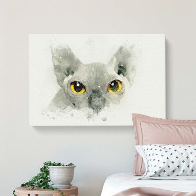 Sphynx Cat With Amber Eyes In Abstract - Wrapped Canvas Print