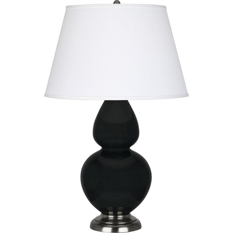 Lampe de table double gourde en céramique, Obsidienne vernie / argent antique, Perle, Argent argent
