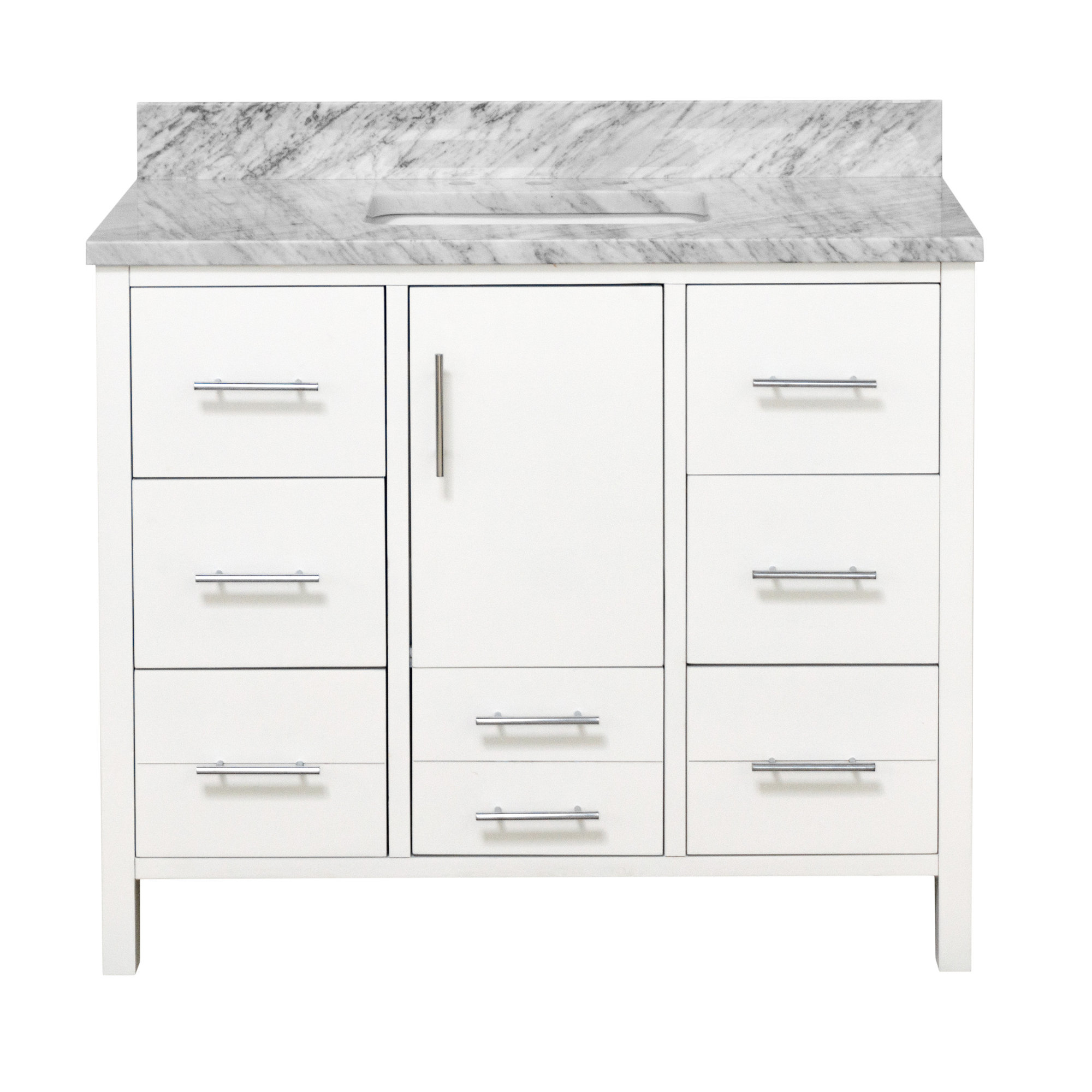 Kiara 42'' Single Bathroom Vanity, Carrara Marble, White