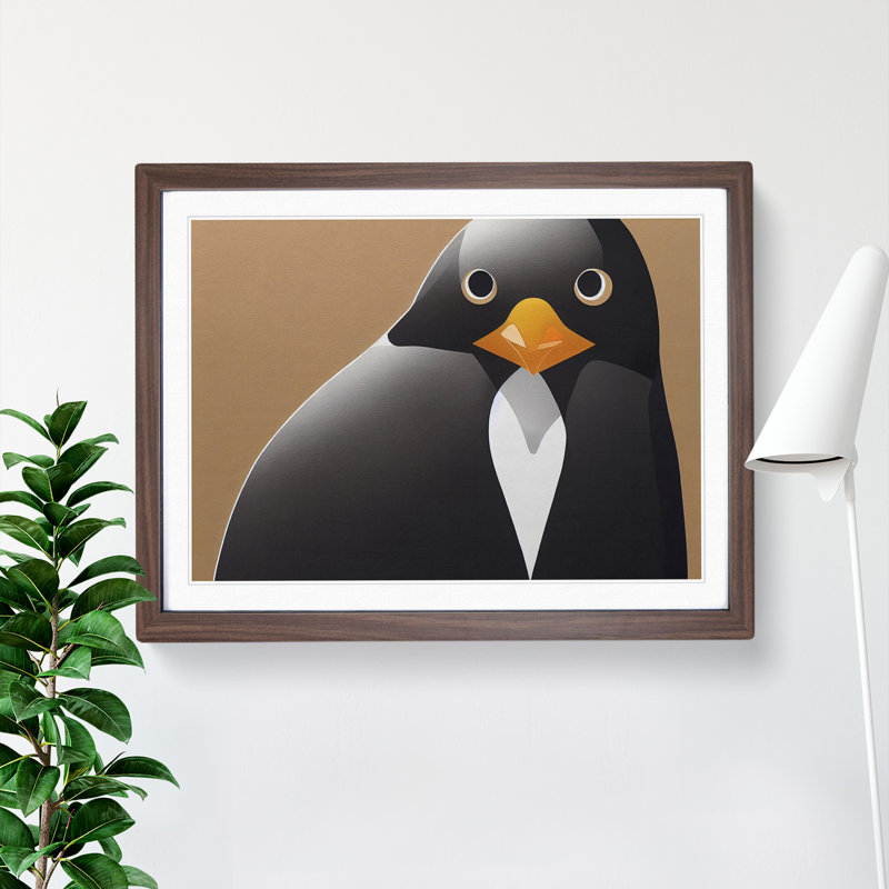Penguin - Framed Print, 25cm H x 34cm W, Walnut Framed