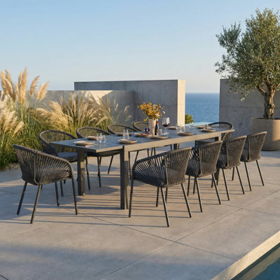 10 - Person Aluminum Rectangular Extendable Outdoor Patio Dining Set With Stackable Dining Chair