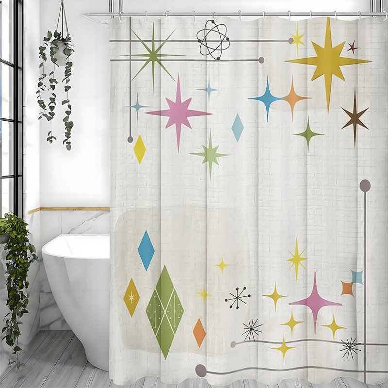 Rideaux de douche géométriques avec crochets inclus