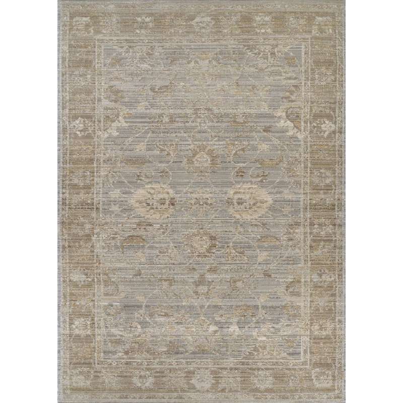 Demeatra Palais Storm Grey Floral Indoor Outdoor Area Rug, Rectangle 9' x 12'