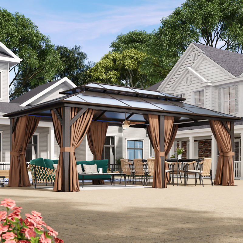Pavillon de jardin à double toit, H 112,2 po x l 235,43 po x P 142,91 po, Brun