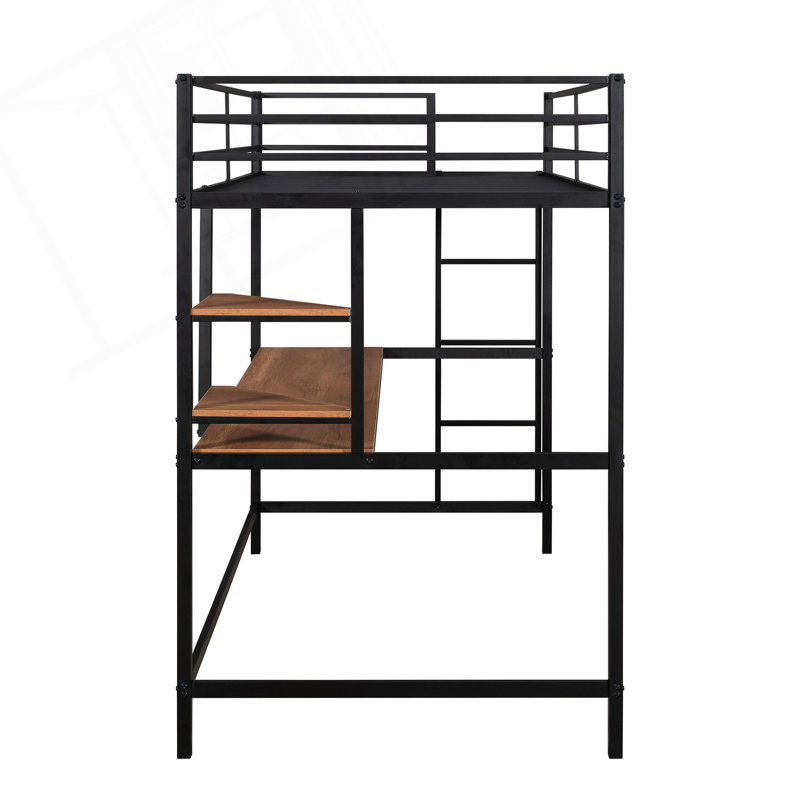 Ebern Designs Twin Metal Loft Bed With Desk And Shelves - Wayfair Canada
