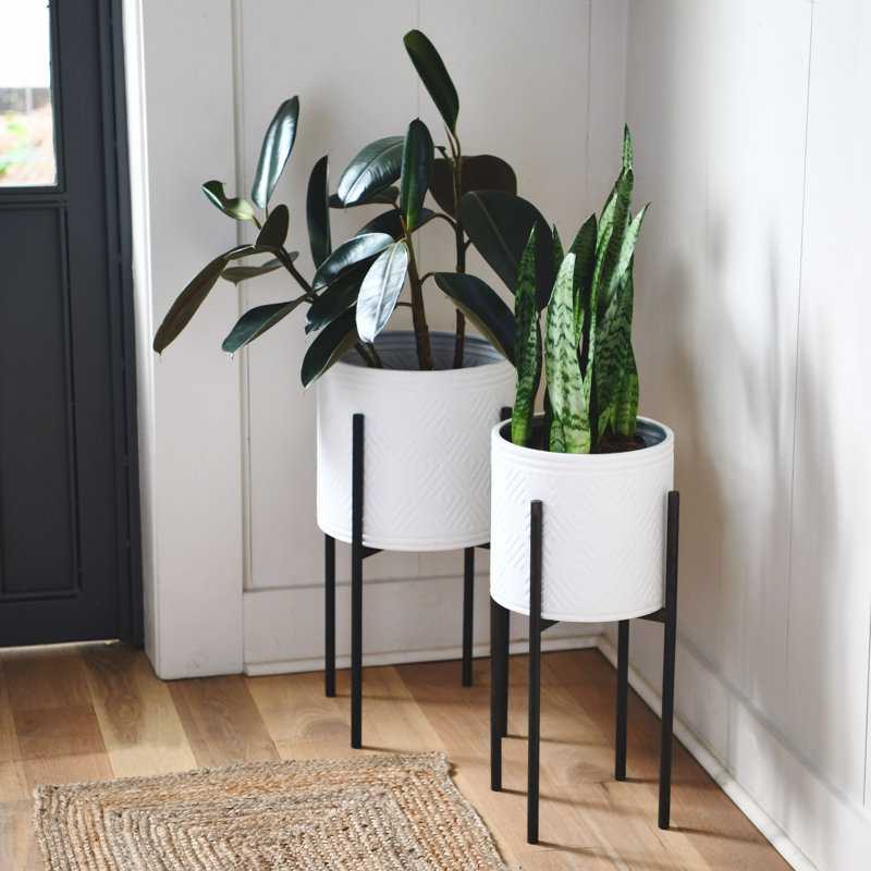 Jardinières modernes en métal embossé Boho, Crème