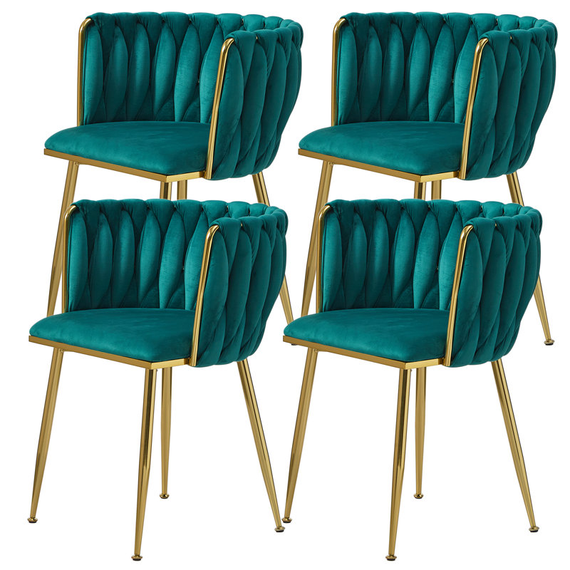 Evanni Velvet Upholstered Metal Side Chair, Green, 4