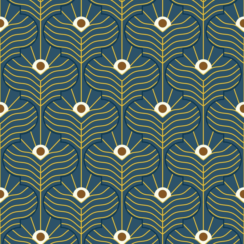 Moroccan Peacock 10' L x 24" W Wallpaper Roll, Marine, Premium Paper