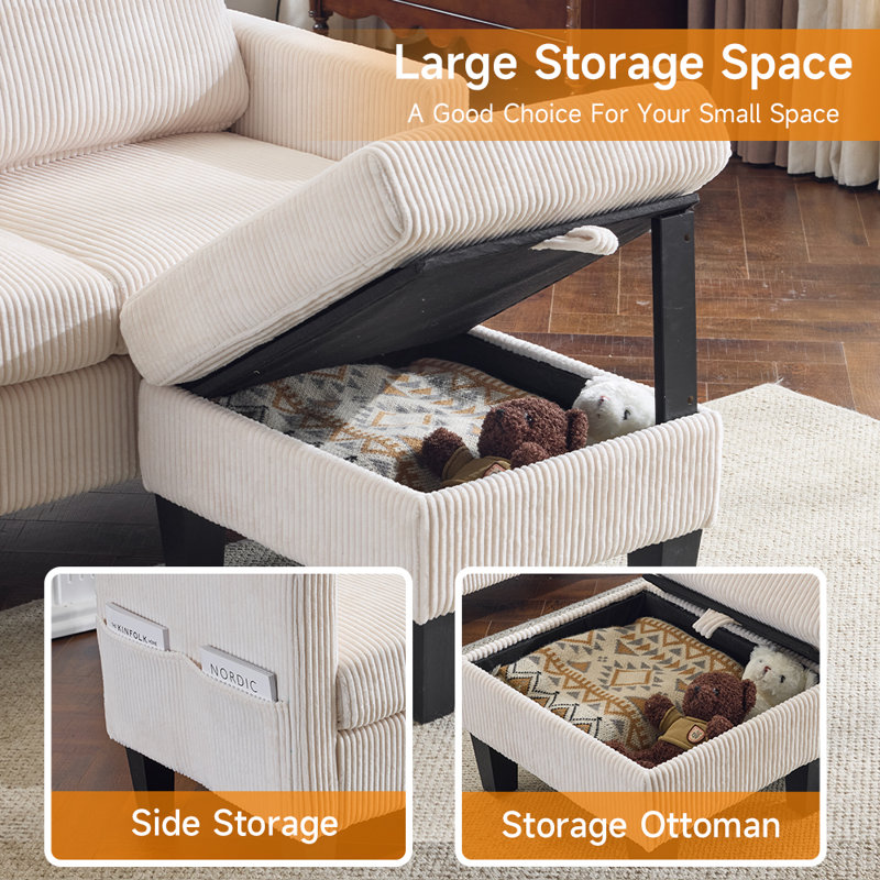 68,5 po Canapé en L en forme de L à 3 places avec repose-pieds W, Beige