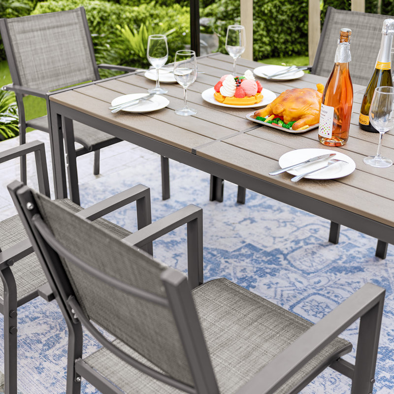 Rectangular 6 - Person 59.06'' Long Patio Dining Set, Brown