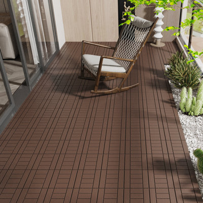 12In.W X 12In.L Outdoor Backyard H Style PVC Interlocking Flooring Deck Tiles (Pack Of 44Tiles)