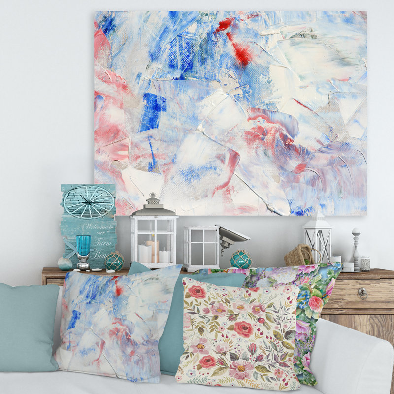Composition abstraite bleue - peinture sur toile, H 16 po x l 32 po x p 1 po, Toile tendue