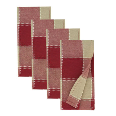 Stitched Plaid Cloth Napkins 20" W X 20" L, Set Of 4