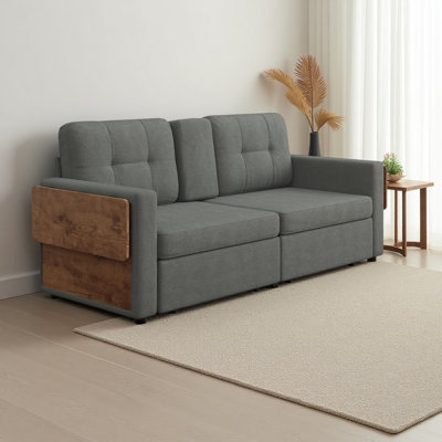 Loveseat Sofa for Living Room, 70.08 Chenille Fabric Couch with Pull-Out Storage Drawers, Foldable Side Tables, Cup Holder Console, Soft Sponge Cushions