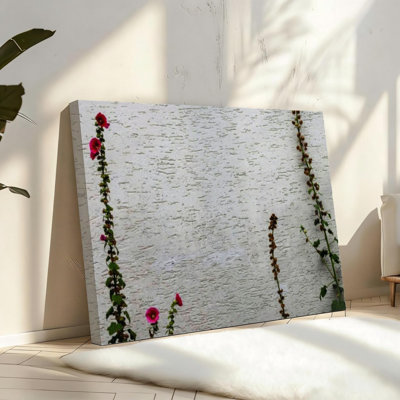 «Pink Flowers & Plants» Alcea Rosea, reproduction d'art sur toile, affiche photo, support en bois massif de 16 po x 24 po