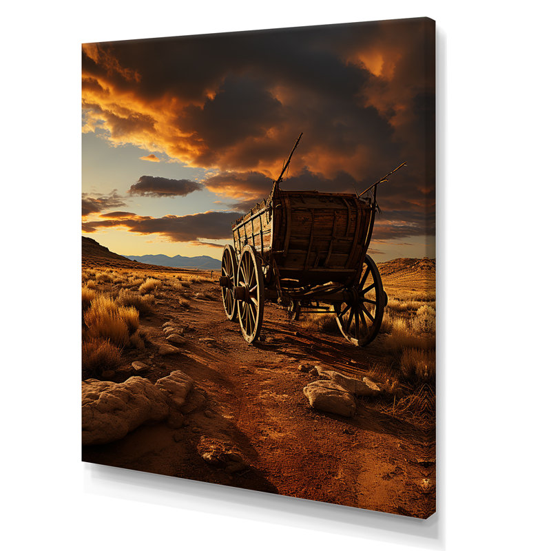 Vieux chariot américain dans l'horizon du Texas I, Toile tendue, H 40 po x l 30 po x P 1,5 po