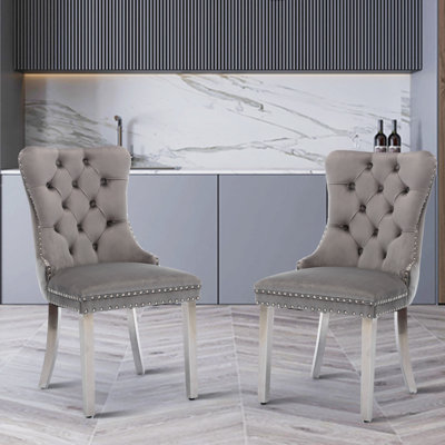 Chaise parsons capitonnée Jetzibe en velours capitonné avec garniture cloutée