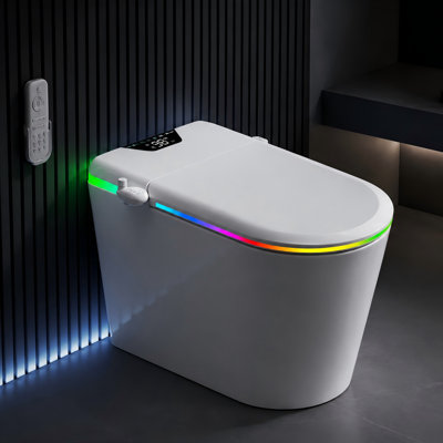  Toilette BCANHome Nordic Smart avec bidet et couvercle à ouverture automatique, hauteur de chaise conforme à l'ADA, siège chauffant à fermeture en douceur, double chasse automatique sans réservoir de 1,28 gallon, nettoyage par massage, lavage / sécheuse à chaud, diffuseur d'arôme, télécommande