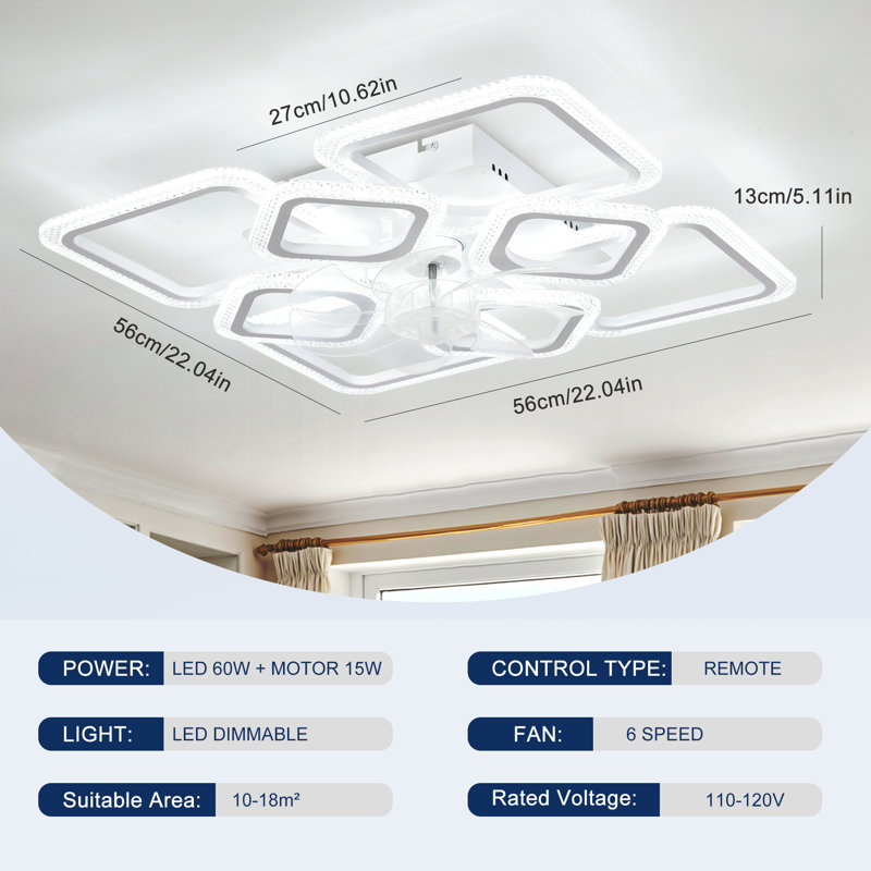 Ventilateur de plafond encastré réversible à DEL à intensité variable de 6 po avec télécommande et application Dalchand