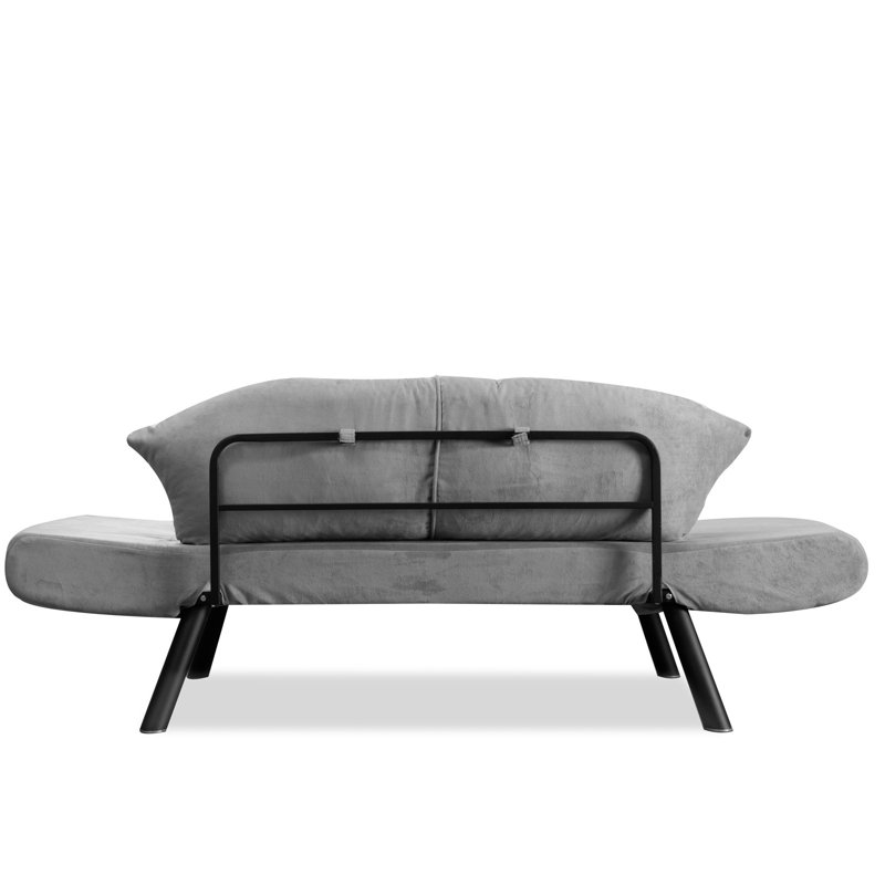 Stylish 2-Seat Sofa-Bed, Grey Fabric, 69.7 x 34.3 x 29.5 inches | 100% Metal Frame, Scratch-Resistant Powder Coating | Easy Clean Soft Fabric, Multi-Position Arms, High DNS Foam Filling, Max Weight 440 lbs
