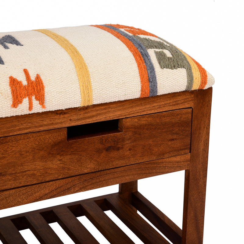 Banc de rangement en bois massif Vienna, Multicolore / abstrait