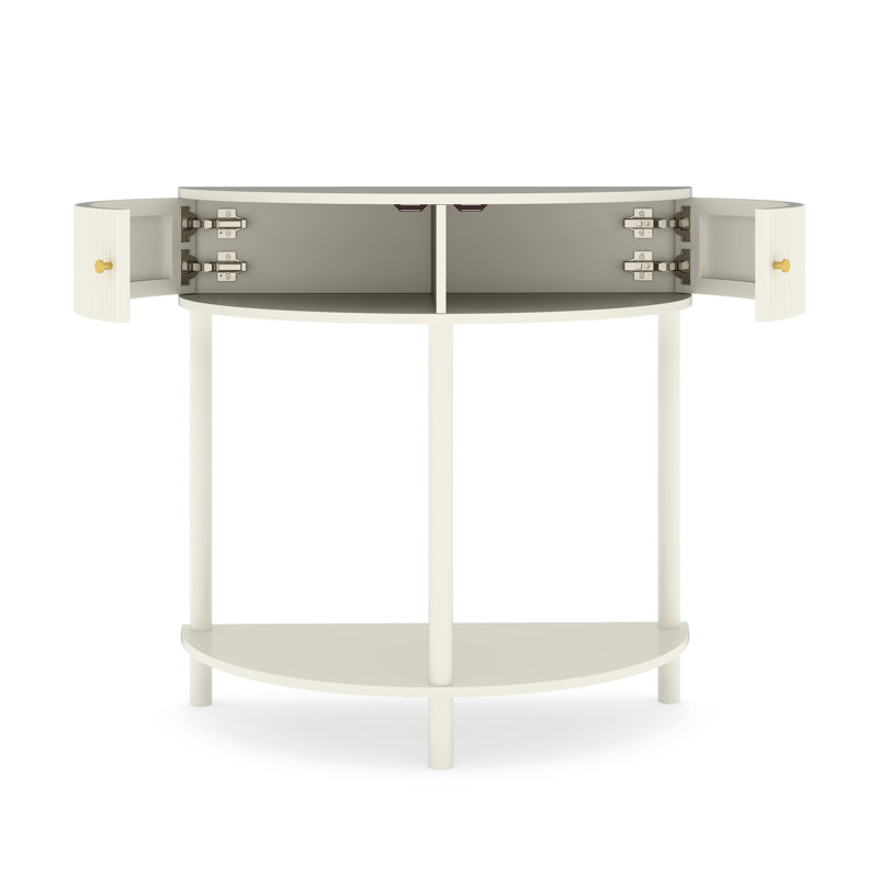 Console unique à 2 tiroirs, design ondulé 3D, couleur blanc crème, idéale pour l'entrée. Étagère inférieure spacieuse en demi-lune, fabriquée à la main.
