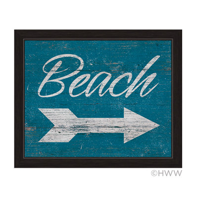 Beach Outfit Framed Textual Art in Vintage Blue Striped -  Click Wall Art, BH045WD20x24