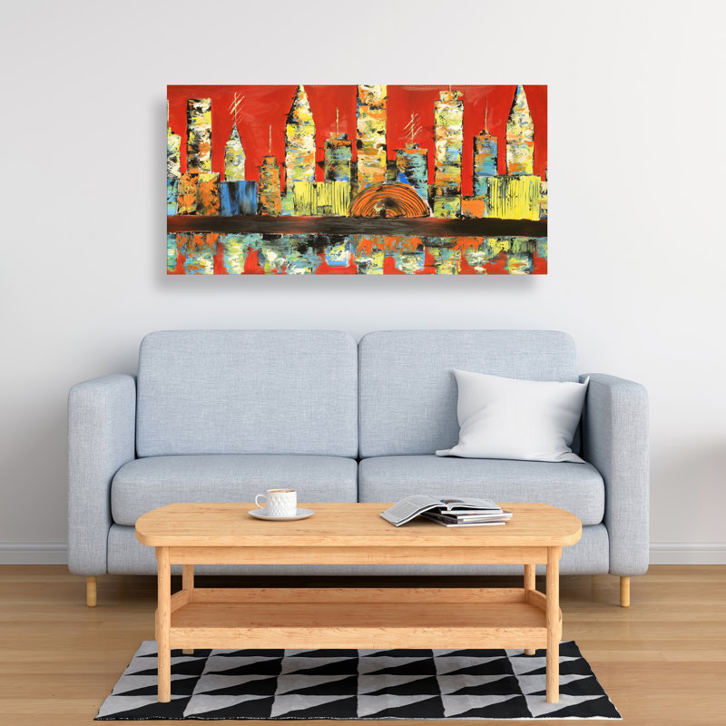 Red Abstract Skyline - Contemporary Cities Canvas Decor