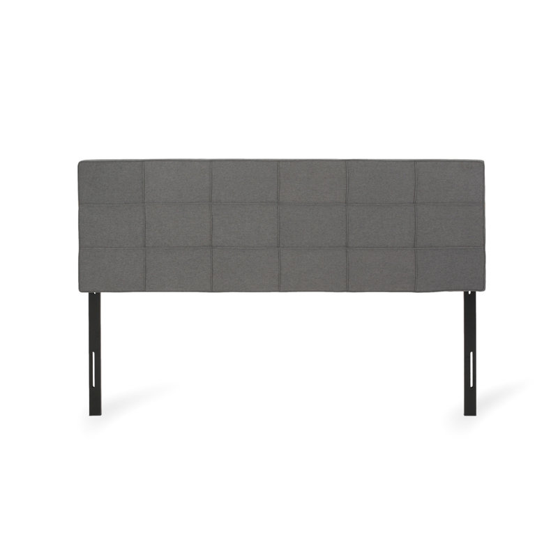 Modern King/ King Sized Headboard With Waffle Stitch And Piped Edges, Adjustable Height 48.5 - 53 In, Charcoal Grey Bed Part Contemporary Stitching