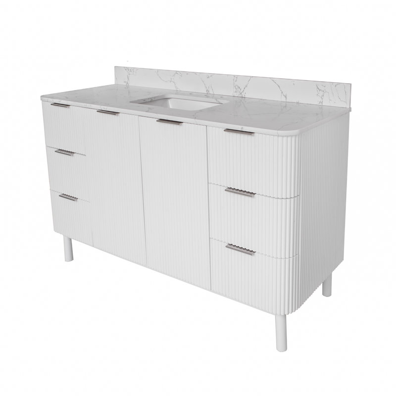 Meuble-lavabo simple 60 po Belwood, Nickel brossé, Marbre d'ingénierie
