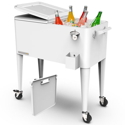Permasteel - Glacière à roulettes rétro avec cloison 80QT - Blanc