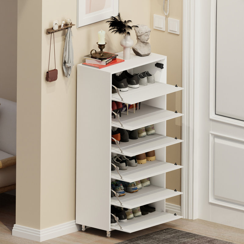 Armoire à chaussures à miroir avec 6 tiroirs rabattables, beaucoup de rangement, porte tactile et 4 pieds en métal pour les maisons modernes