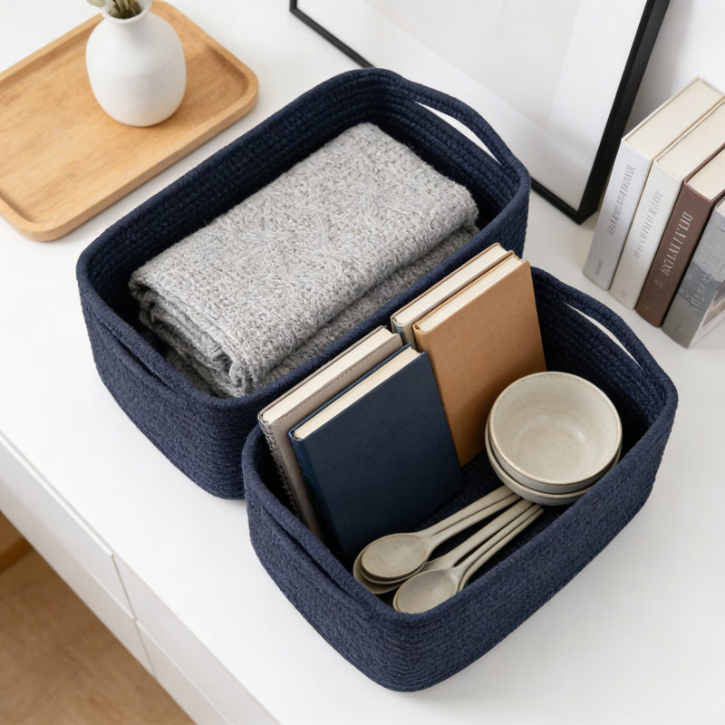 3-Pack Woven Storage Baskets With Handles, Soft Cotton Rope Organizer Bins For Shelves, Closet, Nursery & Home Decor, Decorative Storage Boxes For Toys, Books, Gifts & Clothes