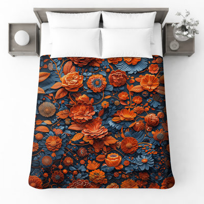 Couvre-lit matelassé orange et bleu