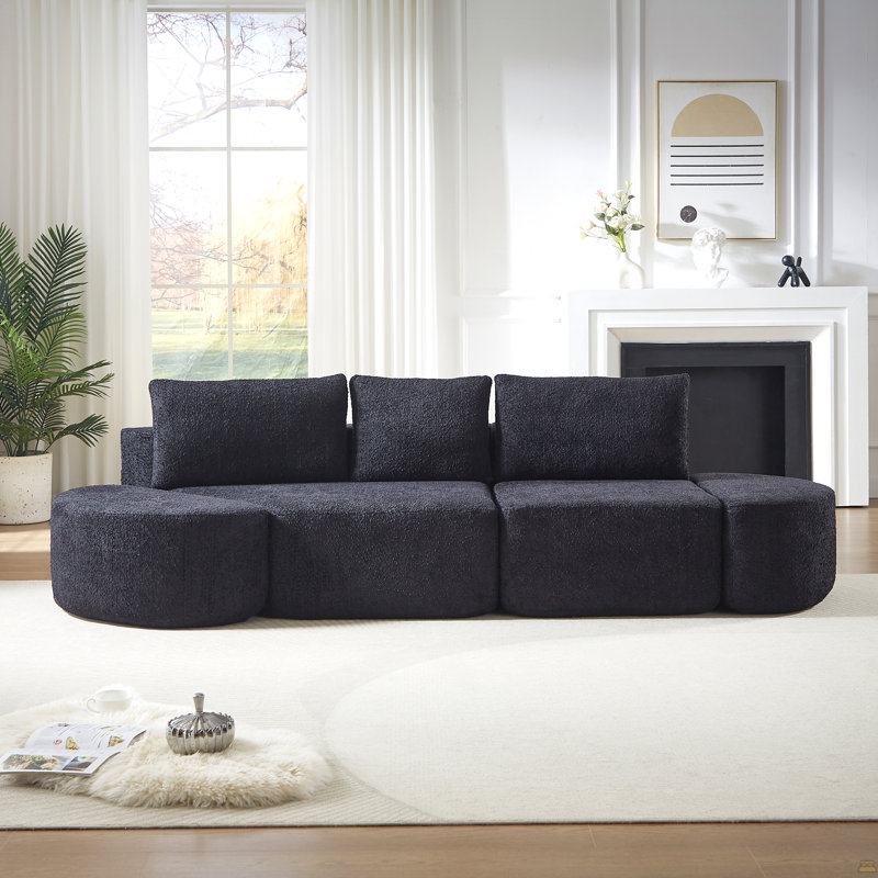 Ensemble de canapé modulaire en tissu chenille de 106,3 pouces, Orienté à droite, Chenille noir