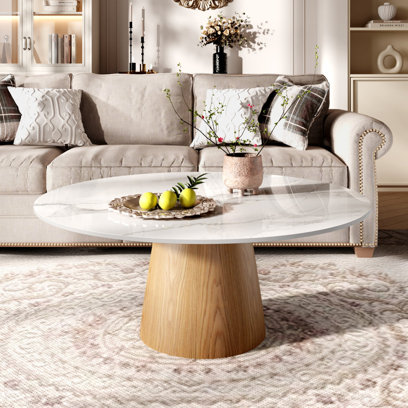 Table basse Mid-Century, H 17,2 po x l 42 po x P 42 po, Neige brillant / bois