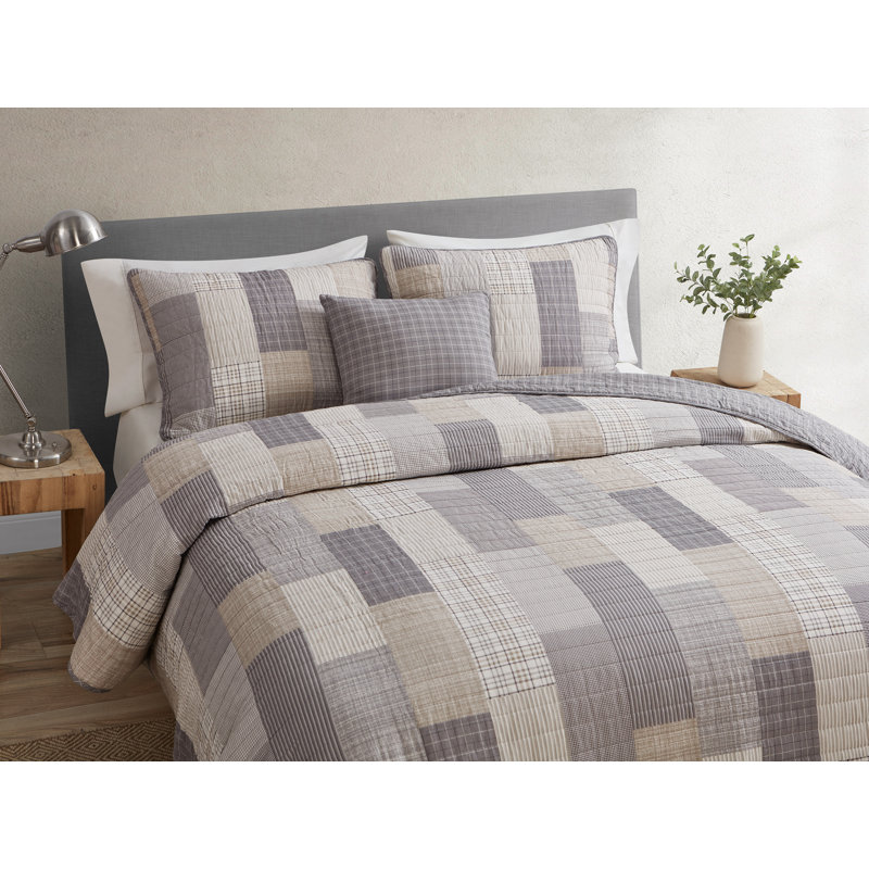 Ensemble de courtepointe en coton gris à motif écossais DESIGN STU DVD Lakeshore