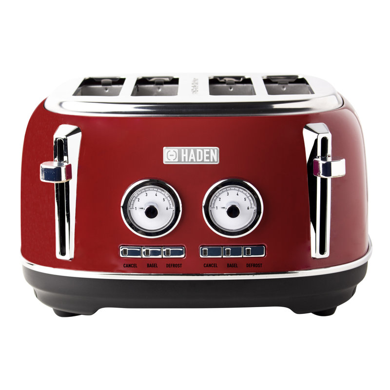 Rectory Red Stainless Steel 4-Slice Digital Toaster with Wide Slots