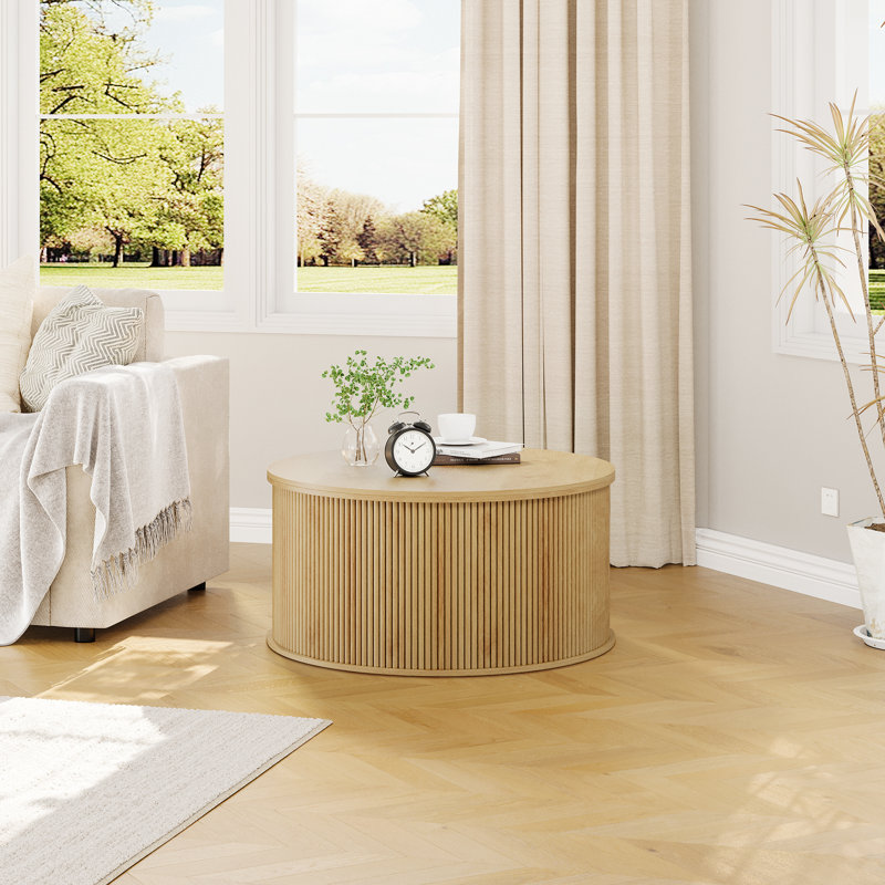 Table basse à plateau relevable avec rangement, Naturel