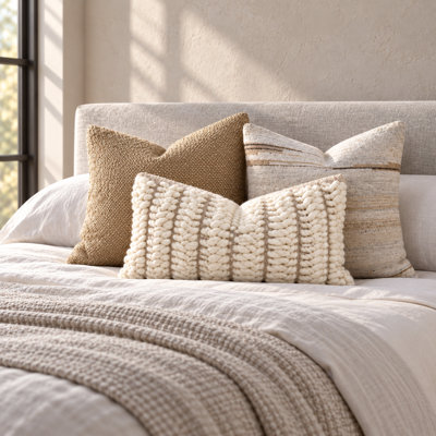 Ensemble de 3 housses de coussin décoratives texturées de style bohème tissées à la main