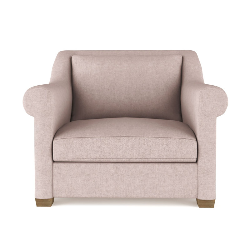 Transitional Armchair, 32" H x 43" W x 41" D, Plush Velvet Blush, Weathered