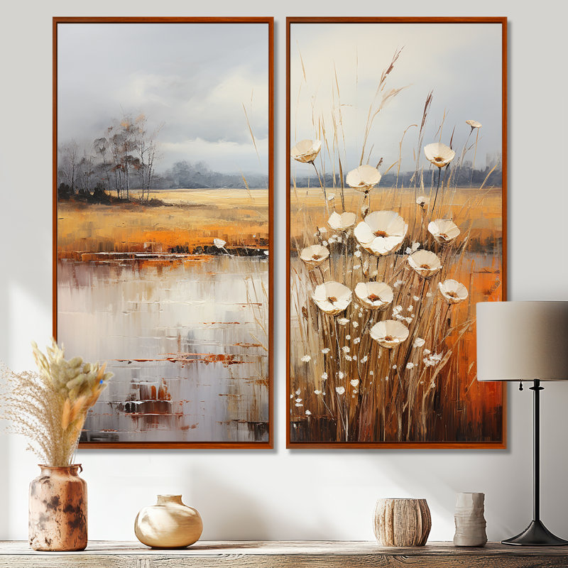 «Infinite Fields», art mural surdimensionné prairies IV, H 32 po x l 32 po, Impression encadrée flottante, Brun