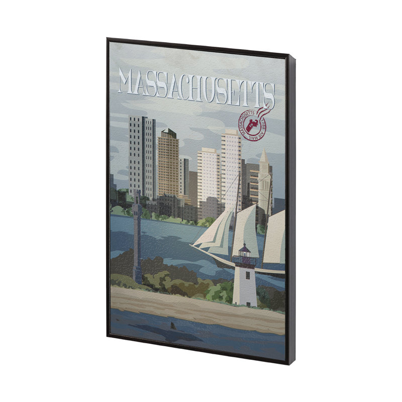 «Massachusetts Go» par Simone, reproduction d'art encadrée sous verre, Cadre flottant noir, H 15,5 po x l 10,5 po x P 1,5 po